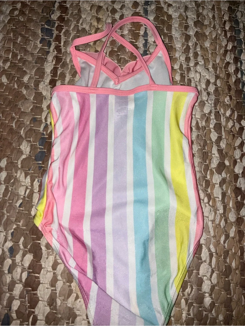 Floatimini Pastel Rainbow Stripe One-Piece with Pink Ruffle Straps